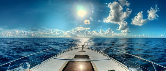 Yacht on the open sea, capturing the vast ocean, blue sky, and dynamic clouds, ideal for maritime, travel, and leisure content