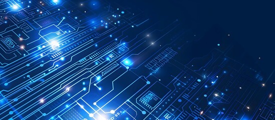 High-tech blue circuit board pattern with glowing elements and digital connections, ideal for illustrating advanced electronics or computing concepts