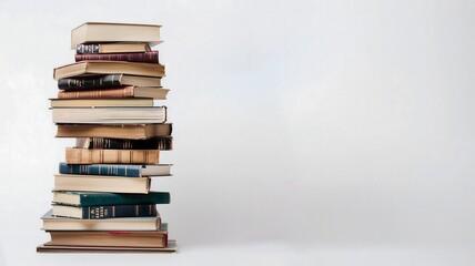 World Book Day. Education concept. Huge stack of old books isolated on white. Big pile of textbooks
