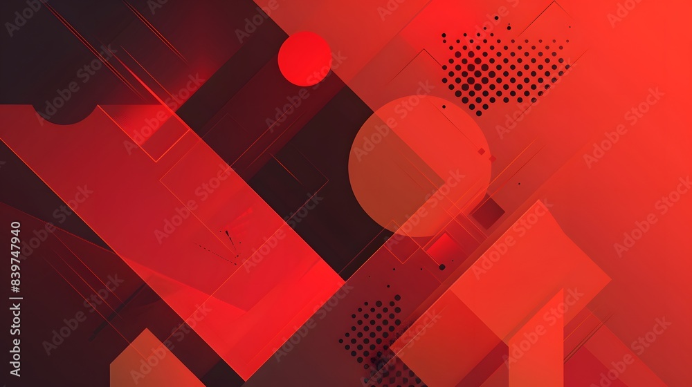 Poster red geometric abstract background with circles and lines, vibrant and dynamic visual, perfect for di