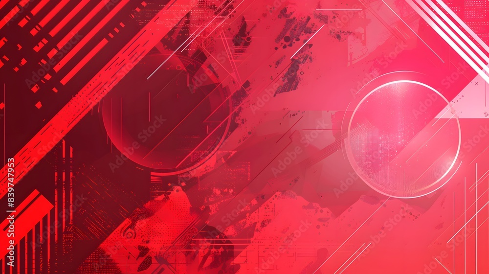 Wall mural dynamic red abstract layered geometric shapes and lines background, ideal for technology, digital ar