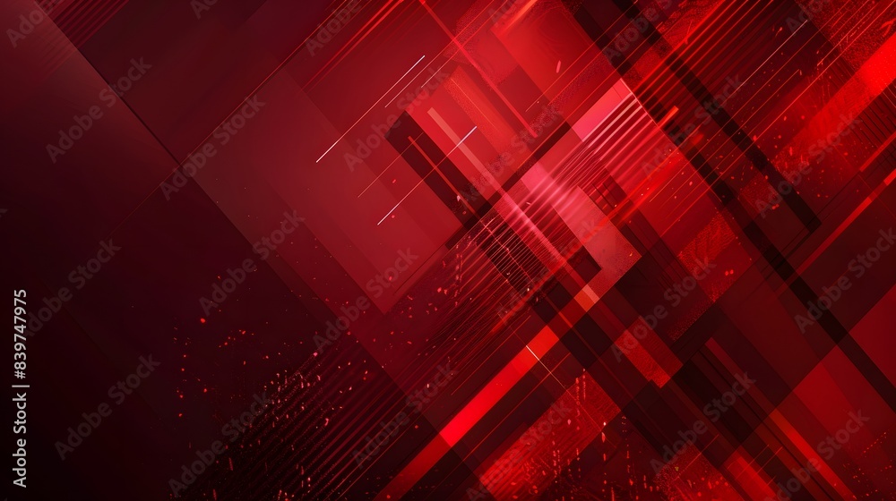Poster abstract red background with layered geometric patterns and thin lines, creating a sleek and modern 