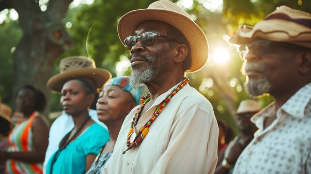 African Independence Day. Juneteenth celebrating freedom. Unity concept with black elderly people