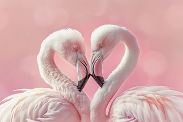 Naklejka premium Romantic flamingos forming heart shape on pink background love, relationship, wildlife, nature, beauty concept