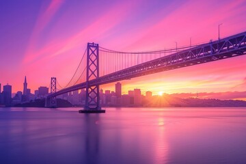 San Francisco skyline with Oakland Bay Bridge at sunset, California, USA 
