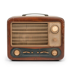 Fototapeta premium An old fashioned radio with a wooden case and a black and white dial