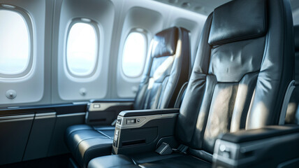 Empty Airplane Seats by the Window