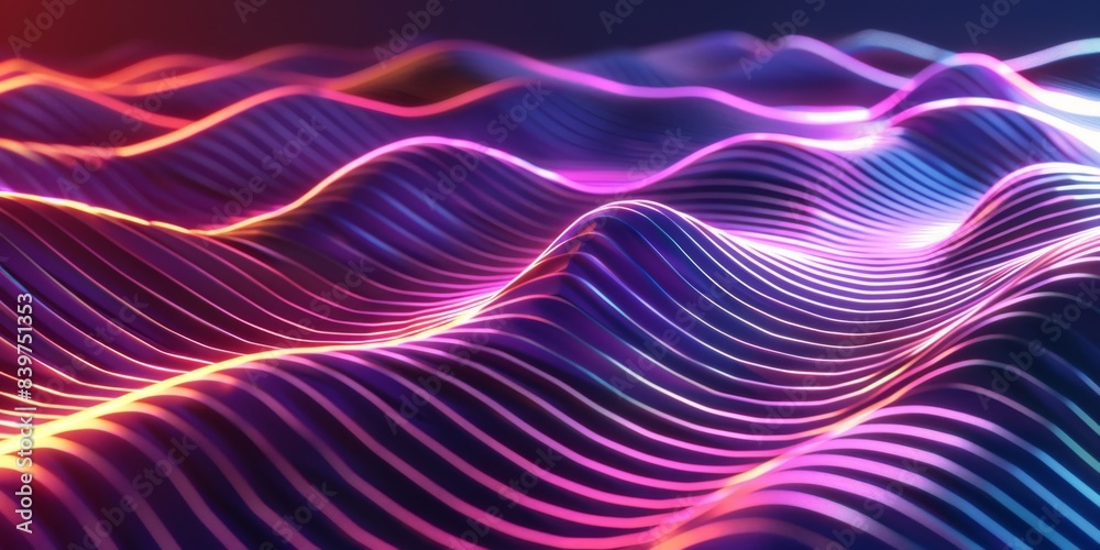 Poster abstract neon gradient waves in futuristic landscape