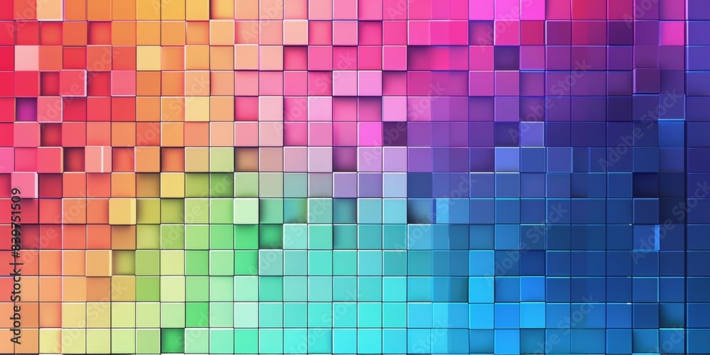 Poster Colorful Gradient Cube Pattern in a Grid Formation