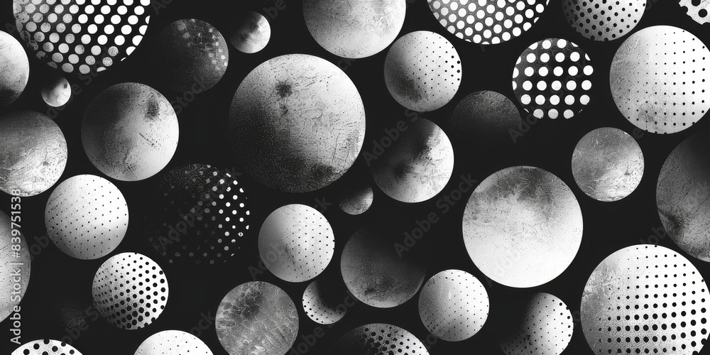Poster abstract black and white halftone circles pattern