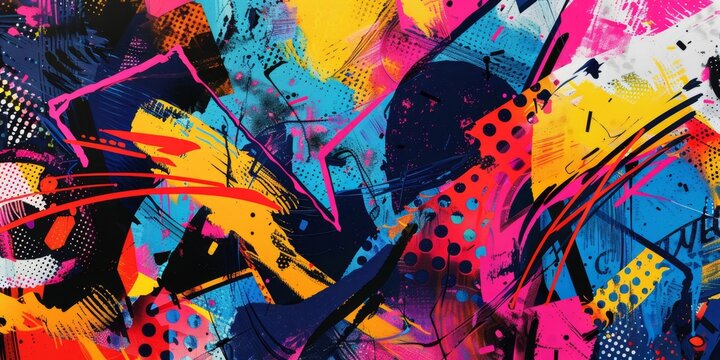 Abstract Graffiti Art Collage With Bold Colors And Geometric Patterns