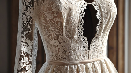Rustic Romance: Wedding Gown with Rustic Lace Details and a Keyhole Back, Ideal for a Countryside Wedding, Generative AI