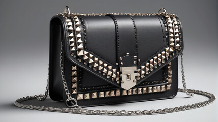 Urban Edge: Edgy Crossbody Bag with Studded Details and a Chain Strap, Perfect for a Night Out in the City, Generative AI