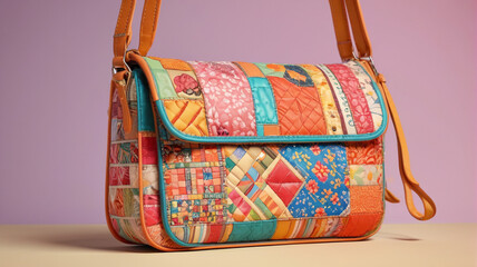Retro Vibes: Colorful Patchwork Shoulder Bag with a 70s-Inspired Design, Perfect for Vintage Enthusiasts, Generative AI