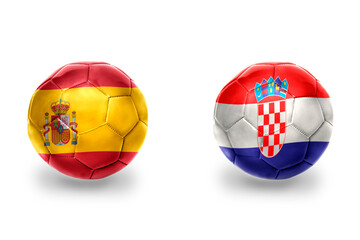 Obraz premium football balls with national flags of spain and croatia ,soccer teams. on the white background.