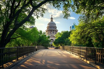 Texas Capitol in Austin over Congress Bridge