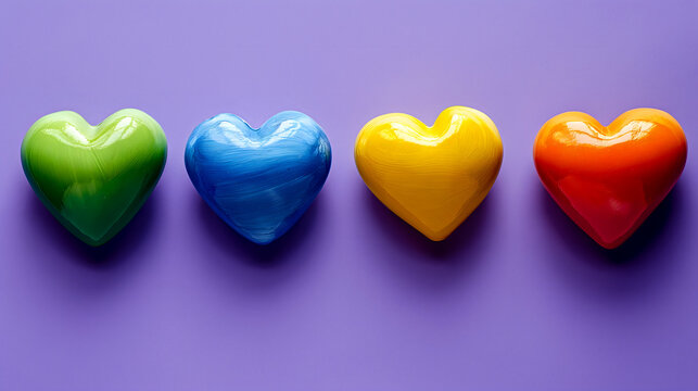 Rainbow Heart Collection on Purple Background