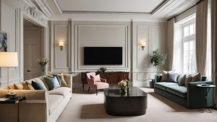 Fototapeta premium London Mayfair Residence: Elegant Apartment with Georgian Architecture, Concierge Service, and Private Cinema, Generative AI