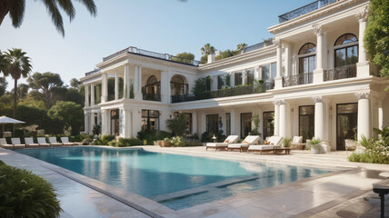 Beverly Hills Mansion: Opulent Apartment with Expansive Grounds, Pool, and Gourmet Kitchen, Generative AI
