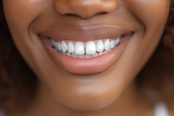 Obraz premium Close-up of a beaming smile with pearly white teeth, healthy glowing skin, subtle pink lips, expression of happiness and confidence