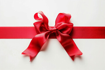 A red ribbon tied in a bow on a white background.