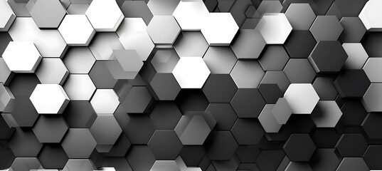 Hexagonal patterns in the background enhance a blue and white banner