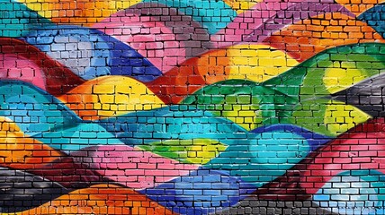 Fototapeta premium Paint a vibrant mural on a brick wall, incorporating the texture of the bricks into the artwork for added depth