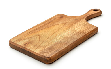 A wooden cutting board with a wooden handle