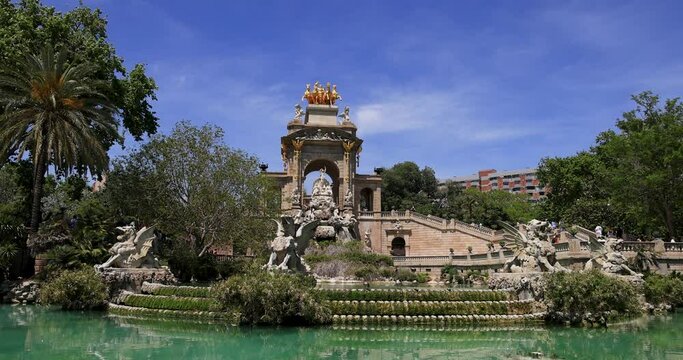 Barcelona Spain Parc de la Ciutadella fountain. Home to 4.8 million people. Cultural center and a major tourist destination. Mediterranean Sea..