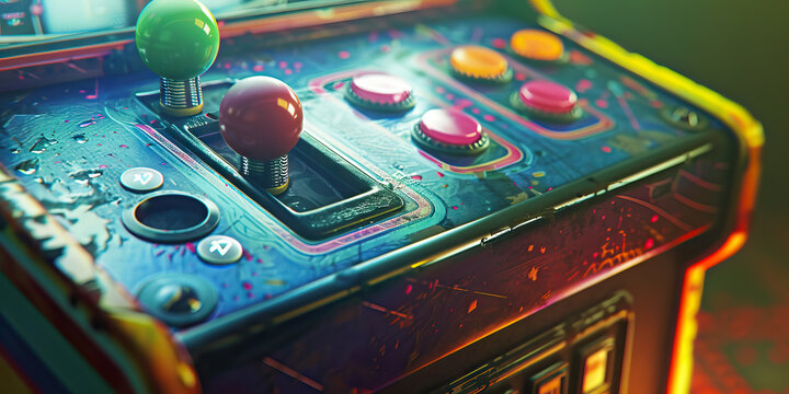Retro Arcade: An old-fashioned arcade game cabinet with a vintage joystick and buttons.