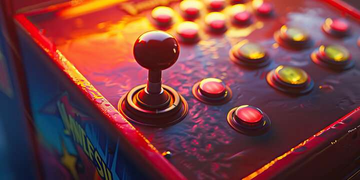 Retro Arcade: An old-fashioned arcade game cabinet with a vintage joystick and buttons.