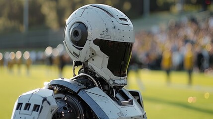 Fototapeta premium AI-enhanced match officiating: Robot referees equipped with AI technology ensuring fair and accurate decisions during the game -