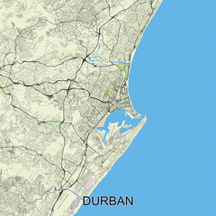 Durban, South Africa map poster art
