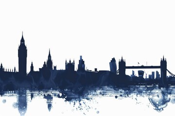 Fototapeta premium Abstract Berlin skyline watercolor illustration, blue cityscape silhouette with landmarks, modern and classic architecture