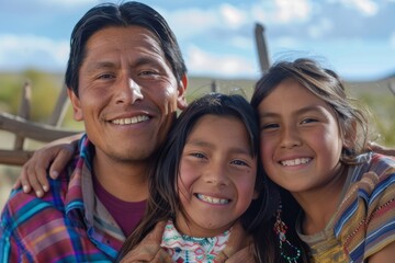 indigenous people day. Apache Nation family portrait, smiling on sunny day on native land.	