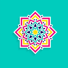 Colored mandala flower vector illustration. decorative floral design in eastern style, isolated. Yoga template design element. Decorative eastern motif. Relief paper cut decoration element.