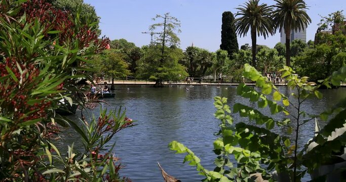Barcelona Spain Parc de la Ciutadella row boat lake. Home to 4.8 million people. Cultural center and a major tourist destination. Mediterranean Sea..