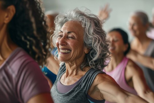 senior woman dancing at dance class smiling  and having fun. Lifestyle on retirement