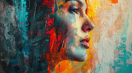 Artistic Portrait of Woman in Abstract Style with Vivid Colors