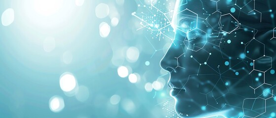 Healthcare technology with abstract medical background and hexagons, focusing on medical breakthroughs, digital health, and AI in medicine