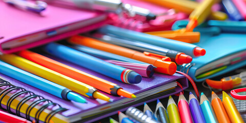 Color Explosion: A desk covered in brightly colored pens, pencils, and notebooks, reflecting a love for color and creativity.