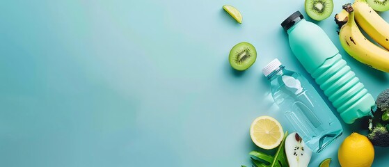 Clean eating and fitness gear for a healthy lifestyle background, emphasizing balanced diet, regular exercise, and wellness