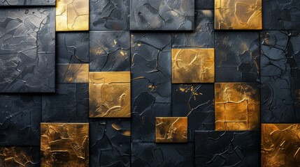 The elaborate mix of cracked textures and golden accents provides an evocative and modern backdrop