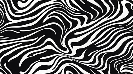 Abstract Hand Drawing Liquid Wavy Zebra Tiger Animal Skin Seamless Vector Pattern Isolated Background Black White Generative AI