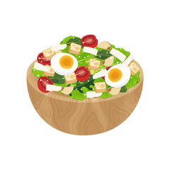 Vector illustration logo Clip art Caesar Salad on a wooden bowl
