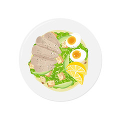 Vector illustration logo Clip art Top View Fresh Green Salad  or Chicken Caesar Salad 