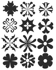 set of tribal flowers Symmetrical floral silhouettes ethnic pattern vector illustration on white background