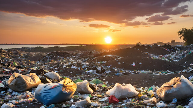 Beautiful Sunset with Garbage photo Generative AI