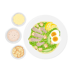 Vector illustration logo Clip art Caesar salad with croutons parmesan cheese and sauce 