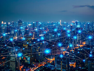 Smart city and communication network concept. IoT(Internet of Things). ICT(Information Communication Network)